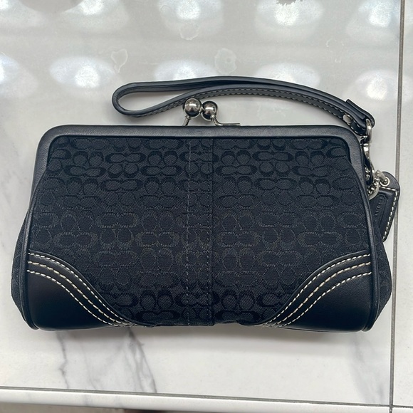 Coach Signature Black Wristlet Clutch - Picture 1 of 8